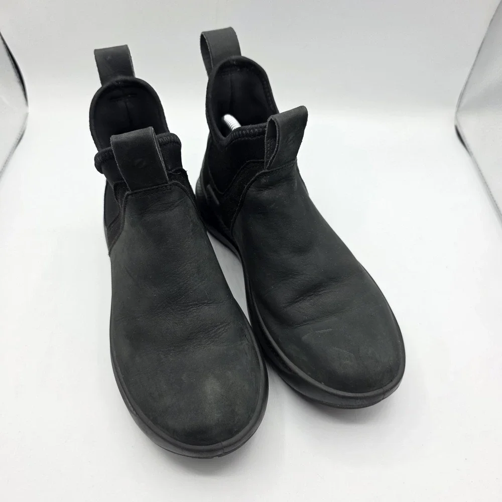 Ecco Boots Womens 37 Black Leather Solice Chelsea‎ Pull On Comfort Cushion Shoes